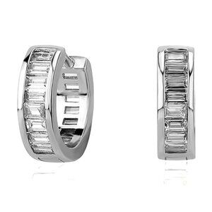 Men's White Gold 925 Sterling Silver Iced Channel Set Cz Baguette Hoop Earrings